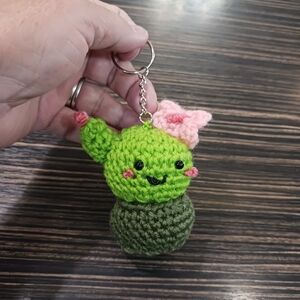 Handmade Green and Pink Cactus Keychain